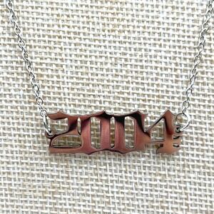 Vintage Silver Tone  2004 Birth Year Necklace Old English Font Pendant Chain Y2K